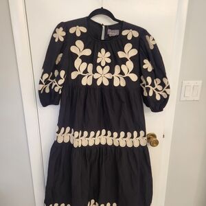 Anthropologie Black Dress with Cream Embroidery
